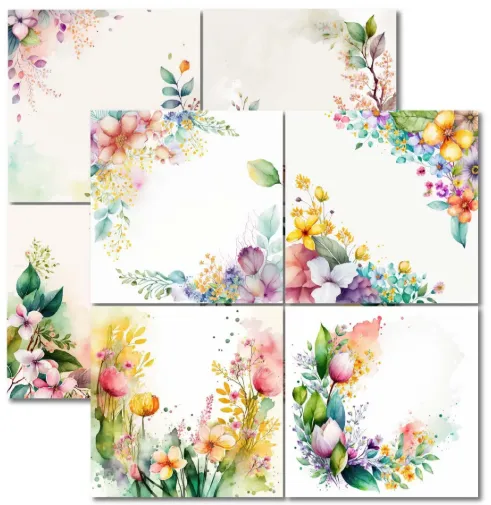 SC-927 - Flores em Aquarela - Papel para Scrapbook Dupla Face Imagem