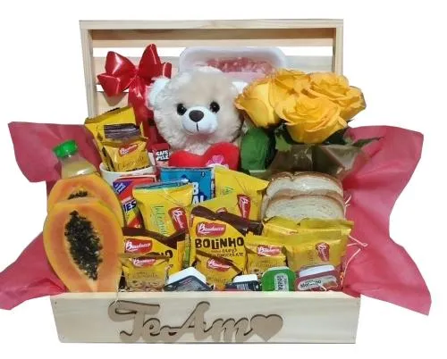 Cesta de café da Manhã  Café com Flores