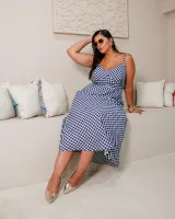 Vestido Midi Diva's Voga Xadrez Azul Marinho - Foto 5