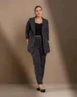 Conjunto Alfaiataria Maxi Blazer Calça Diva's Voga Xadrez Preto Branco - Foto 2