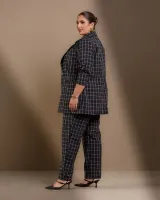 Conjunto Alfaiataria Maxi Blazer Calça Diva's Voga Xadrez Preto Branco - Foto 3