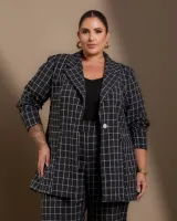 Conjunto Alfaiataria Maxi Blazer Calça Diva's Voga Xadrez Preto Branco - Foto 6