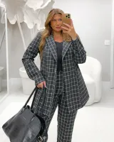 Conjunto Alfaiataria Maxi Blazer Calça Diva's Voga Xadrez Preto Branco - Foto 8