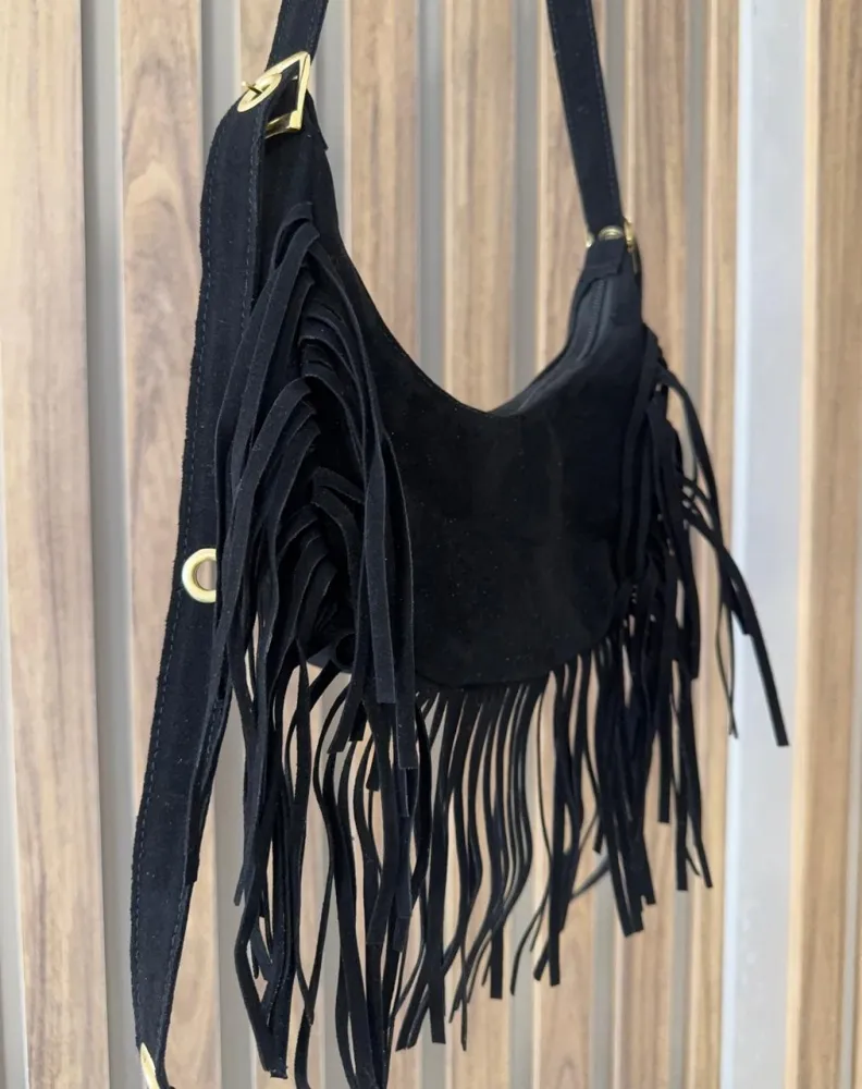 BOLSA FRANJAS CAMURÇA - PRETA