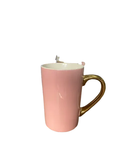 CANECA CONICA ROSA BB COM ALÇA DOURADA 360ML