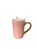 CANECA CONICA ROSA BB COM ALÇA DOURADA 360ML