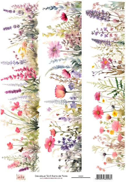 DX-008 - Adesivo Têxtil Barra de Flores - Tam. 21,0x14,8cm Imagem
