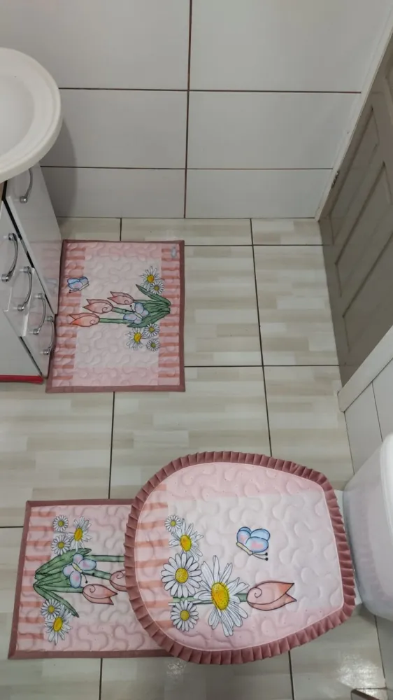 Jogo de Tapete Banheiro - Tulipa (fundo rosa) II Imagem