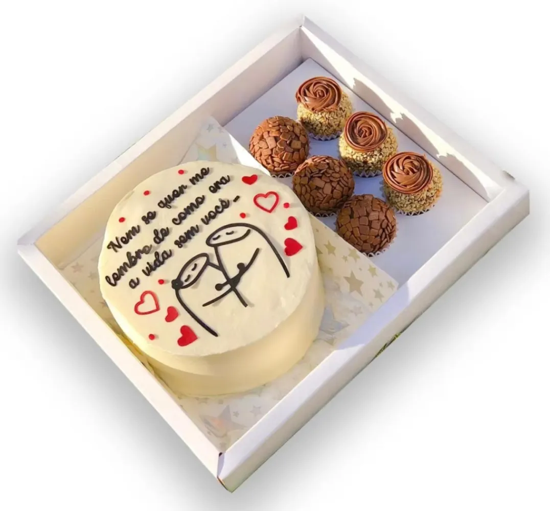 Cx. Dobradura P/ bento cake - Tampa transparente com 11 altura e fundo branco simples - Com divisória Imagem