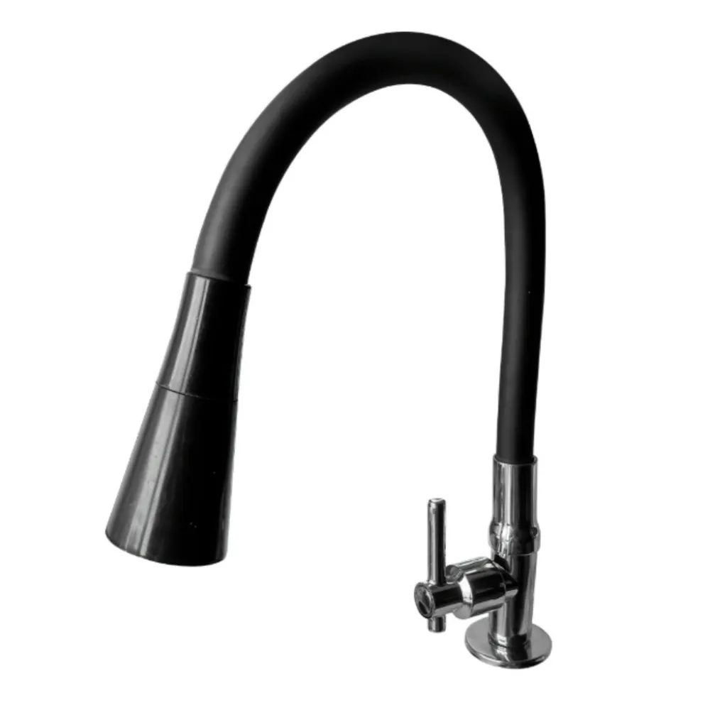 Torneira Para Cozinha Bancada Flexível Tubo Preto 2 Jatos Imagem