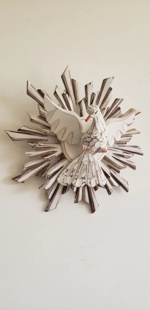 Divino  Espirito Santo 35 x 35 cm Todo em Madeira Raios Duplos Imagem