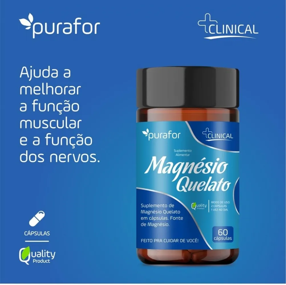 Magnésio Quelato 500mg - 60 cápsulas | Purafor