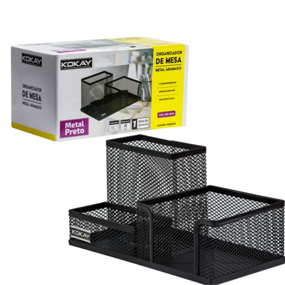 Organizador De Mesa Metal Aramado Porta Papel Canetas Clips Imagem