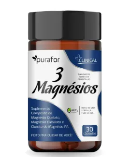 Três Magnésios (Magnésio PA, Dimalato e Quelato) 30 Caps Purafor