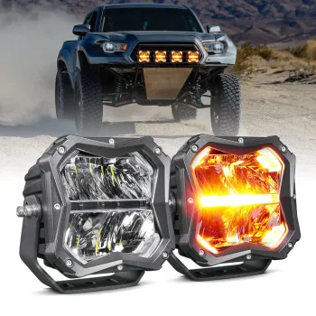 FARÓIS AUXILIARES LED X5 SERIES SPOT BEAM C/DRL AMBAR+CAPAS 160W