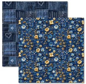 SC-958- Bordado Jeans 1 - Papel para Scrapbook Dupla Face