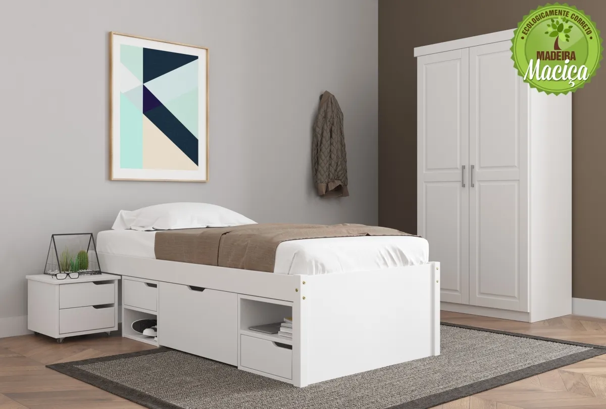 Cama Charme Solteiro Branco Lavado-Links