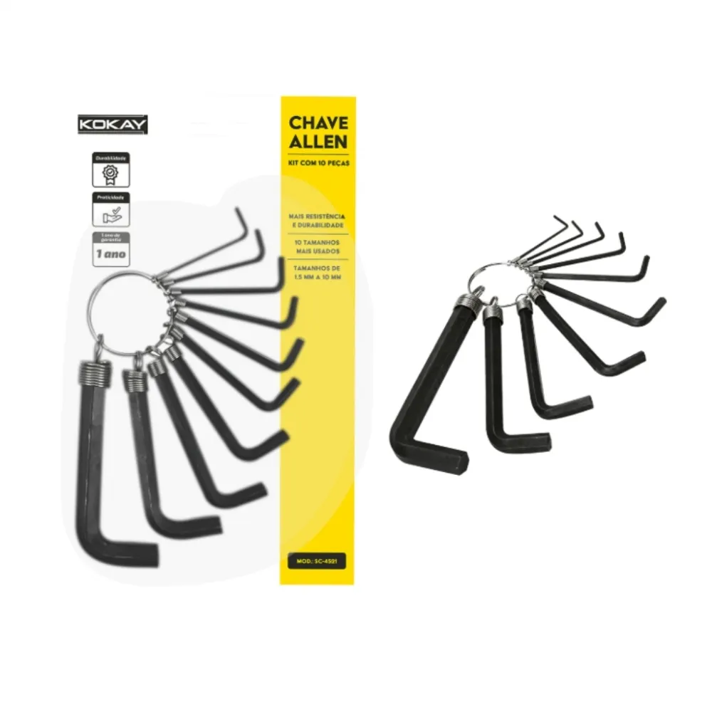 Kit Chave Allen Profissional 10pçs Cromo Vanádio Fostatizado Imagem