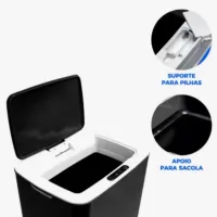 Lixeira sensor automática banheiro cozinha lixo inteligente cor Preto Kokay 056-0035 - Foto 2