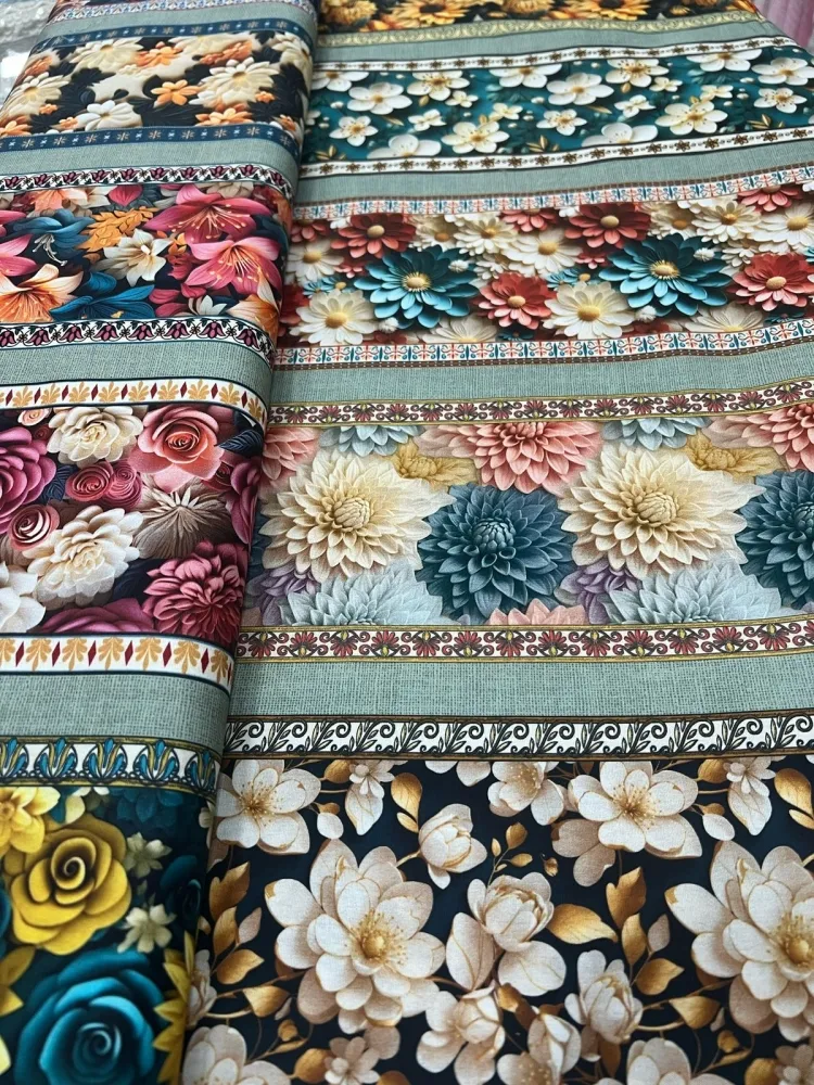 TECIDO TRICOLINE BARRADO DIGITAL  FLORAL 3D CALDEIRA