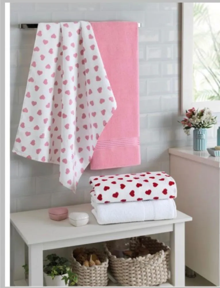 KIT 2PÇ TOALHA DE BANHO  PRISMA  CORAÇAO
