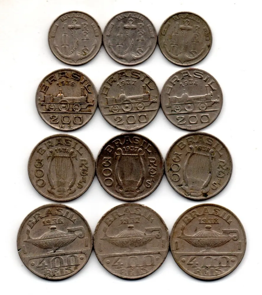 1936-1938 - Lote Set 12 Moedas Réis Série Brasileiros Ilústres