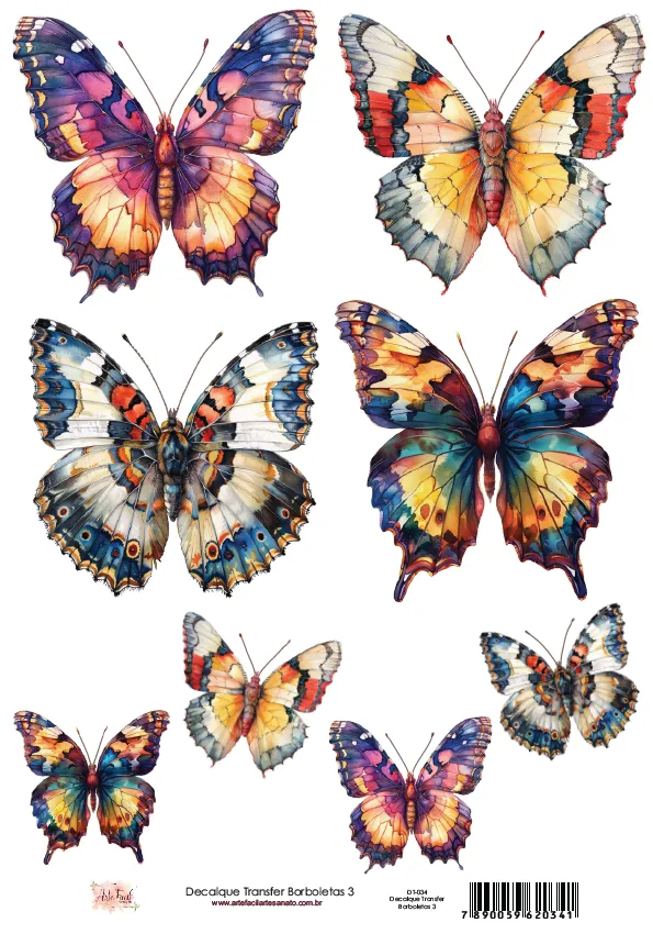 DT-034- Adesivo Transfer Borboletas 3- Tam. 21,0x14,8cm Imagem
