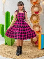 Vestido Xadrez Preto Pink Brilho