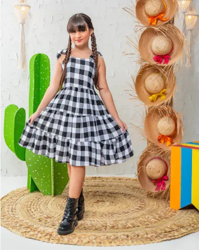 Vestido Xadrez Preto Branco Brilho