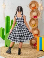 Vestido Xadrez Preto Branco Brilho - Foto 2