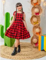 Vestido Xadrez Preto Vermelho Brilho