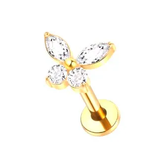Labret em TITÂNIO PVD GOLD Borboleta com Pedra 1192 Imagem