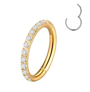 Argola Slim CONCH Clicker em  TITÂNIO PVD GOLD 12mm com Pedras CRAVEJADAS  Imagem