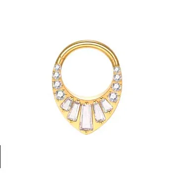 Argola em TITÂNIO PVD GOLD Estilo GOTA com Pedras  1091