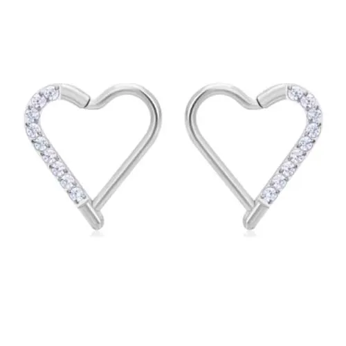 Argola em TITÂNIO CORAÇÃO PONTINHA Clicker com Pedras Cravejadas  549