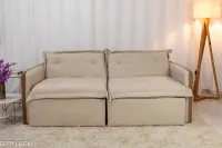 Sofá Retrátil e Cama 4 Almofadas Roma Tecido Bege Linho  2 metros Super promoção - Foto 16
