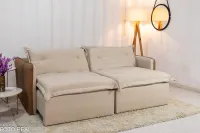 Sofá Retrátil e Cama 4 Almofadas Roma Tecido Bege Linho  2 metros Super promoção - Foto 18