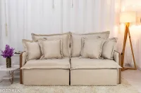 Sofá Retrátil e Cama 4 Almofadas Roma Tecido Bege Linho  2 metros Super promoção - Foto 21