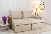 Sofá Retrátil e Cama 4 Almofadas Roma Tecido Bege Linho  2 metros Super promoção - Foto 22