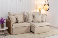 Sofá Retrátil e Cama 4 Almofadas Roma Tecido Bege Linho  2 metros Super promoção - Foto 23