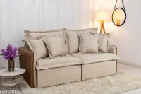 Sofá Retrátil e Cama 4 Almofadas Roma Tecido Bege Linho  2 metros Super promoção - Foto 24