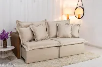 Sofá Retrátil e Cama 4 Almofadas Roma Tecido Bege Linho  2 metros Super promoção - Foto 25