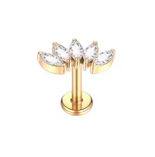 Labret em TITÂNIO PVD GOLD com 5 Pedras Navete 1054