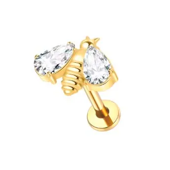 Labret em TITÂNIO ABELHA PVD GOLD com Pedras 947 Imagem