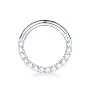 Argola Slim Clicker em  TITÂNIO com Pedras FRONTAL CRAVEJADAS 529