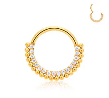 Argola Slim Clicker em TITÂNIO PVD GOLD com Pedras e Esferas FRONTAL 608 Imagem