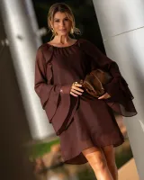 Vestido Curto Manga Longa Diva's Voga Marrom Brownie - Foto 4
