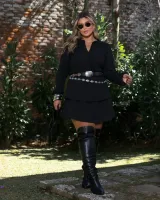 Vestido Curto Manga Longa Maria Francia Preto - Foto 3
