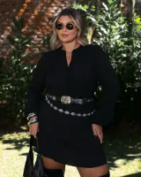 Vestido Curto Manga Longa Maria Francia Preto - Foto 6