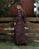 Vestido Max Midi Manga Longa Maria Francia Animal Print Onça - Foto 2